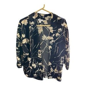 Kenar Black and Cream Floral Kimono